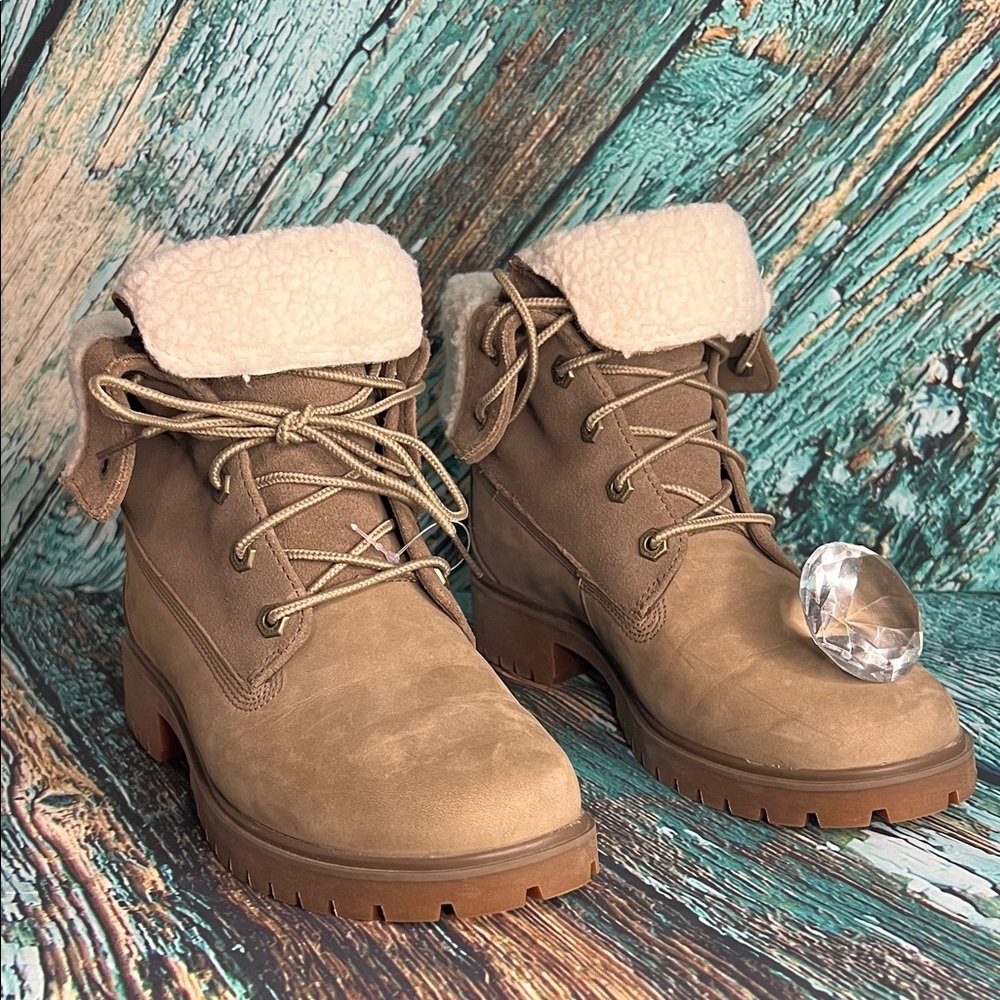 Timberland Jayne Teddy Fleece Fold Down Waterproof Mushroom suede Boots